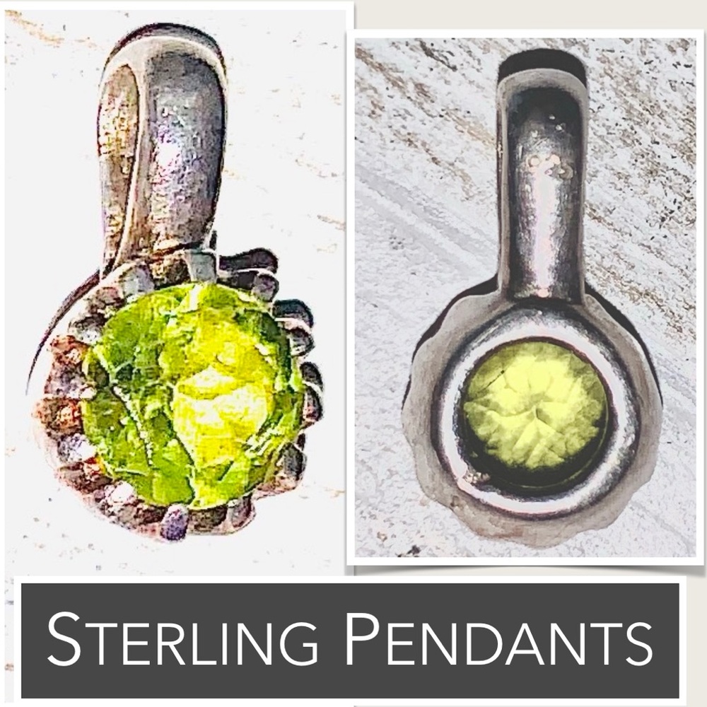 Sterling Silver Pendant: Citrine Yellow-Green Circular Stone